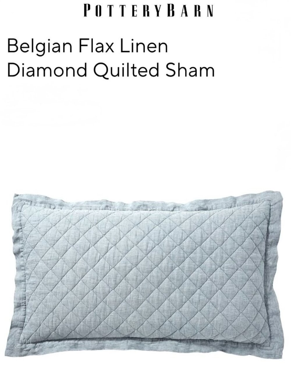 POTTERY BARN Belgian Linen Diamond Quilted King Sham, Chambray